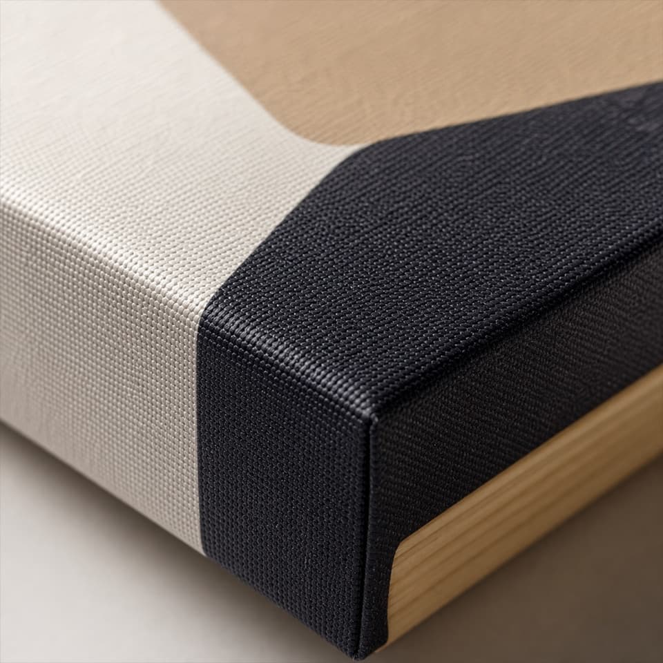 Close-up of canvas print texture and wrapped canvas edge